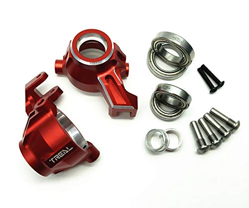 Treal Front Knuckles Arms Set CNC Billet Aluminum 7075 for MAXX 1:10 RC Upgrades (Red)