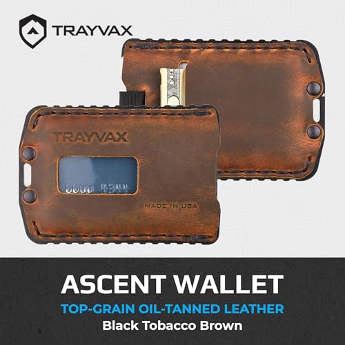 Trayvax Ascent Wallet, RFID Front Pocket Money and Credit Card Holder, Minimalist Slim Leather Metal Wallet for Men and Women, Black Tobacco Brown2
