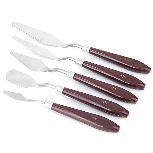5pcs Stainless Steel Palette Knife Set, Artists Pigment Scraper Painting Knife Set Oil Paint Metal Knives with Wood Handle