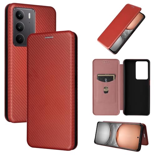 OPPO Realme C75 4G �Ή��P�[�X�A�X�����J�[�{���t�@�C�o�[�e�N�X�`��+ PC �n�C�u���b�h�P�[�X ���S�ی� �ϏՌ� �t���b�v�P�[�X�J�o�[ OPPO Realme C75 4G �Ή�(Brown)