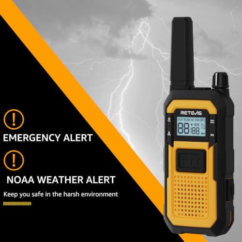 Image of Retevis RB48 IP67 Waterproof Walkie Talkies Long Range, MIL-STD-810H Heavy Duty Two Way Radio, Rugged & Large Front PTT, Vibration Alert, NOAA, Floating, for Construction Job Site (4 Pack) Yellow
