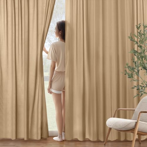 Image of MIULEE Brown Semi Sheer Privacy Curtains Drapes 2 Panels 52W x 90L | Semi sheer privacy, non-see-through, light filtering, fits kitchen, bathroom, bedroom
