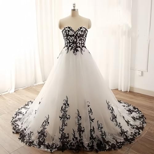Women's Elegant Black Lace Wedding Dresses for Bride Gothic Sweetheart Tulle Bridal Dresses Sequin Wedding Gowns3