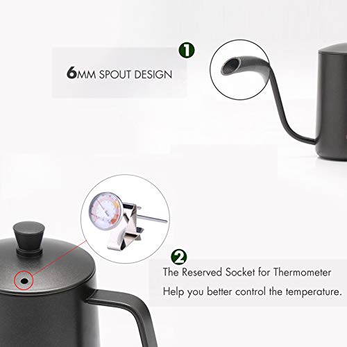 Chaleira de café WooDlan, 600 ml, chaleira de café, cafeteira de aço inoxidável com alça de presente