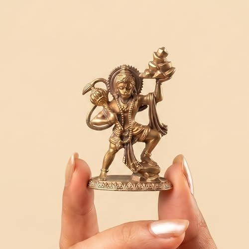 Image of Ekhasa 100% Pure Brass Hanuman Ji Murti for Home Puja (Size: 5cm) | Lord Hanuman Idol for Desk, Car and Home Decor | Balaji Idol | Bajrangbali Murti | Bahubali Hanuman Idol