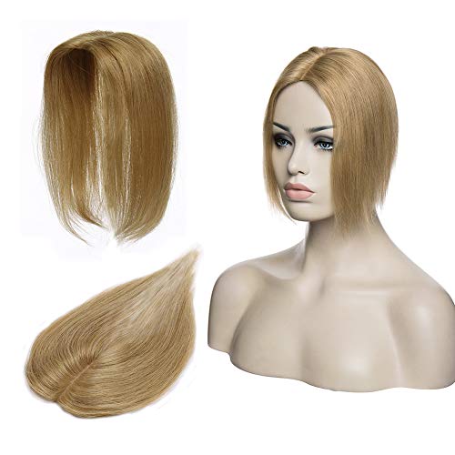 100% Remy Human Hair Silk Base Top Hairpieces Replacement Clip in Topper For Women Crown Top Piece Short 10''/10inch #27 Dark Blonde 20g