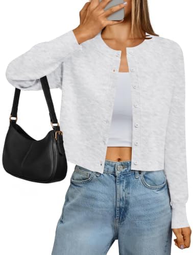 Kistore Damen Langarm Strickjacke mit Knöpfen Rundhals Cardigan | Strickjacken für Damen/ Lange Ärmel Elegant Cardigan Pullover Klassisch Strickmantel/Soft & Hautfreundlich