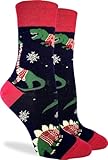 Good Luck Sock Women's Christmas Sweater Dinosaur Socks - Blue, Shoe Size 5-9