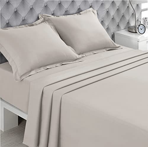 VISION - Drap Plat - 100% Coton - Coloris: Beige - 270 x 300cm - Lit Double - Fibres Naturelles et Tissage serré: Tissu Doux et Souple - Cértifié Oeko-Tex