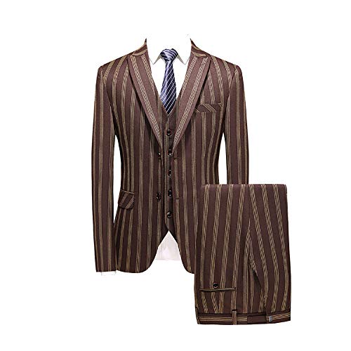 Mens Strip Slim Fit Suit Jacket Blazer Pant Pinstrip Party Wedding Prom Groom 3PCS Tuxedos