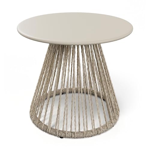 di volio Beistelltisch Caprio - runder Outdoor Tisch aus Rattan für Balkon & Terrasse wetterfest (Beige)