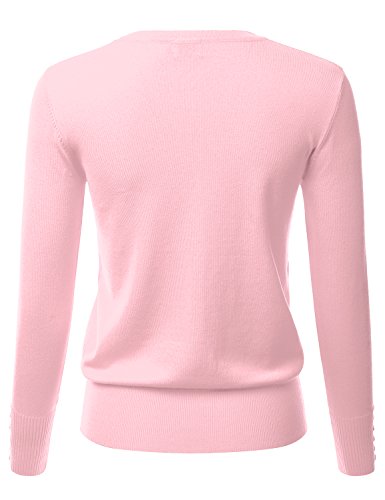 LALABEE Women's V-Neck Long Sleeve Button Down Sweater Cardigan Soft Knit-BABYPINK-XL - Thumbnail 3