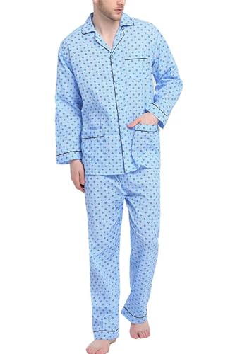 Image of GLOBAL Mens Pajamas Set, 100% Cotton Woven Drawstring Sleepwear Set with Top and Pants /Bottoms