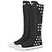 ANUFER Women Fashion Canvas Dance Boots Knee High Bicycling Boots Girls Fancy School Shoes Black Eyelets SN912AB US9