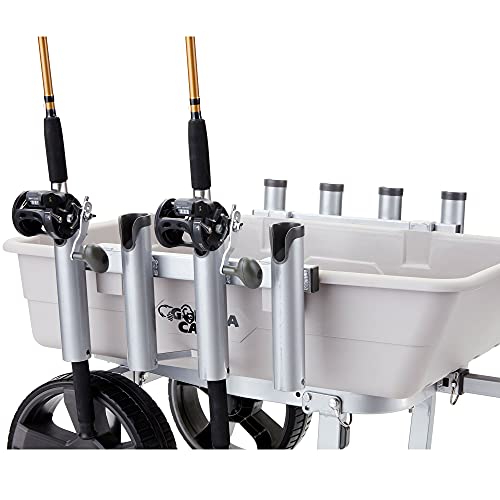 Gorilla Carts Poly Outdoor Fish & Marine Cart, 5 Cu Ft Capacity, 200 lb Load Rating &ndash; Heavy-Duty Aluminum Frame, 13-Inch All-Terrain Tires, 8 Rod Holders, Foldable Bait Tray, Easy to Clean