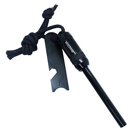 WILDAIR Kit de survie d'urgence en acier avec allume-feu et allume-feu en acier Noir