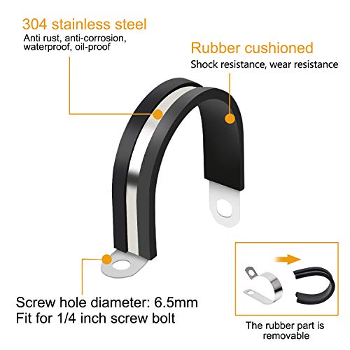 Vigrue 53Pcs Cable Clamps Assortment Kit, 304 Stainless Steel Rubber Cushion Pipe Clamps In 6 Sizes 1/2'' 1'' 1.25'' 1.5'' 1.75'' 2'' #TOP3