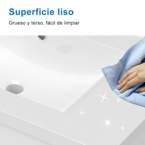 AICA Mueble con Lavabo,44 x 23 x 60 cm, Mueble de baño para Colgar en la Pared,diseño de Dos cajones, Acabado en Blanco, con Lavabo Blanco. Mobiliario Moderno. - imagen 9