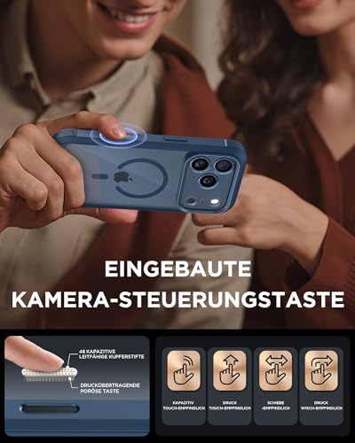 Miracase 360 Grad für iPhone 17 Pro Hülle mit Magsafe, Eingebaut Glas Schutzfolie, Komplettschutz HandyHülle Magnetisch Stoßfest Case für iPhone 17 Pro Schutzhüllen 6,3 Zoll,Blau