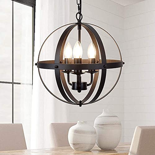 Dinglilighting WS-FND1-40B Dllt Vintage Pendant Hanging Light Fixtures, Flush Mount Ceiling Chandelier Lamp With Metal Spherical Shade For Kitchen, Dining Room thumb #8