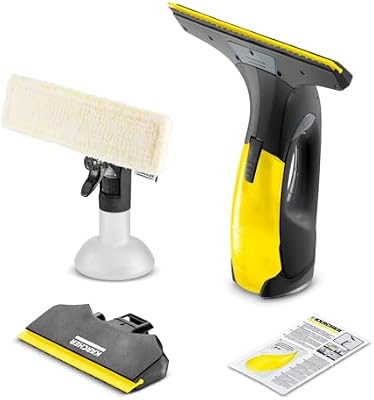 Kärcher Limpiadora de Cristales WV 2 Black Edition, Autonomía de Batería: 35 min, Indicador LED Estado Batería, 2 Boquillas de Aspiración, Pulverizador y Paño Microfibra, 20 ml Detergente