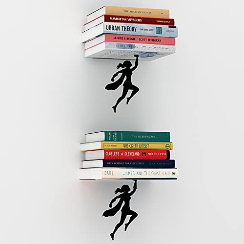 Image of Floating Bookshelf - 2x Wondershelf - Invisible Wall Shelf for Books | Comic decor accent that displays a heroine-themed collection without visible mounting hardware