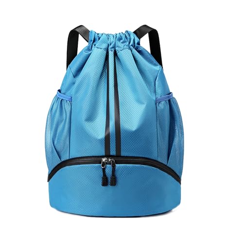 Image of JELUTAR Drawstring Backpack Gym Bag with Shoes Compartment, Sky Blue