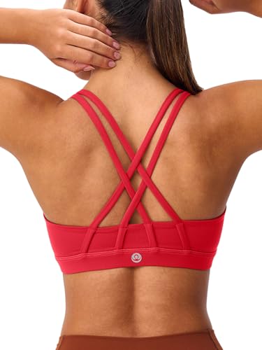 Women's Strappy Sports Bra Cross Back Light Compression Padded U Neck Low Impact Workout Supportive Yoga Top2