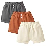 SOBOWO Baby Boys Girls Sport Shorts Summer 3-Pack Solid Cotton Jogger Active Shorts Casual Harem Pants 0-24 Months(Gray/Beige/Brown, 3-6 Months)