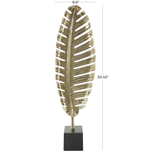 Escultura Decorativa de Hoja de Metal Dorado con Base de Mármol Negro miniatura 6