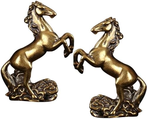 2pc Vintage Antique Brass Horse Figurine - Solid Brass Long Tail Equine Miniature - Feng Shui Home Decor, Collectible Animal Ornament image 3