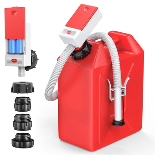 Automatic Fuel Transfer Pump with Auto Stop Sensor Overfill Protection Fast and Safe Portable Gas Can Pump with 3 Can Adapters & 51 Extra Long Hose for Oil Diesel Gasoline (Red)