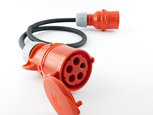 NWP CEE Adapter 16A 400V Stecker auf 32A 400V Kupplung Starkstrom - 1m Anschlusskabel - IP44-5x2,5mm² Gummischlauchleitung