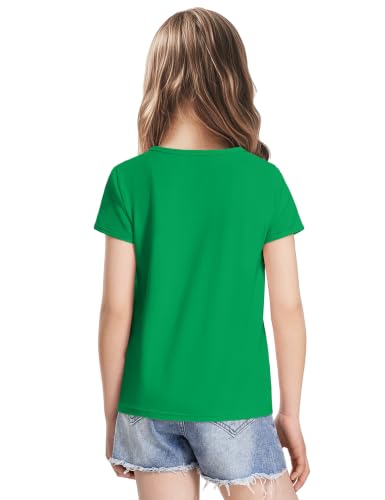 Image of Girls Short Sleeve Shirts Cotton Crew Neck T-Shirt Kids Plain Tees Tops Size