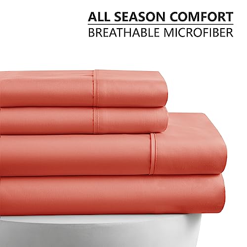 American Home Collection Queen Size Sheet Set - 16-Inch Deep Pocket - Ultra Soft Microfiber Bed Sheets - Breathable, Wrinkle and Fade Resistant, Easy Care - 4 Piece Set (Queen, Peach)