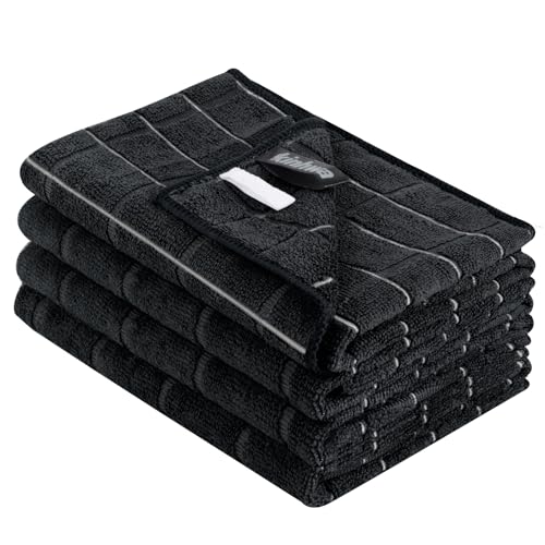 KinHwa Mikrofasertücher Geschirrtücher Geschirrtücher für Küche Premium Küchentuch Tücher Hochsaugfähig & Langlebig Fusselfrei Geschirrtuch 45 * 65cm 4 Stück (Schwarz)