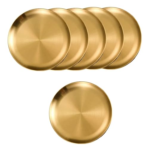 WJLYDM 6 platos redondos dorados de acero inoxidable 20/23/26/30 cm for camping, barbacoa, picnic, utensilios cocina(20cm)