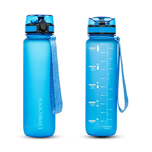 LA' PRECIOUS Water Bottle for Adults,1 liter-USA Tritan Material, Non-Toxic BPA Free, Fast Flow, Flip Top Leak Proof Lid. (Blue Tranquil)