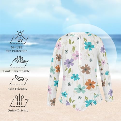 susiyo Colorful Floral Girls Long Sleeve One Piece Swimsuits Rash Guard Bathing Suit UPF 50+ Zipper Girl Swimwear2