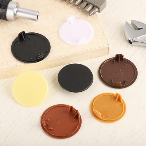 Image of uxcell 10Pcs Hinge Hole Covers, 40mm(1-9 /16 inch) Dia Plastic Concealed Hole Cover Round Flush Type Caps for Furniture Cabinet Cupboard, Red Brown
