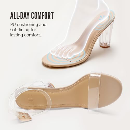 Image of JustFab Clear Heels for Women 4 Inches Chunky Heels Sandals for Women Comfy Open Toe Block Heeled Sandals Ankle Strappy Heels for 2026