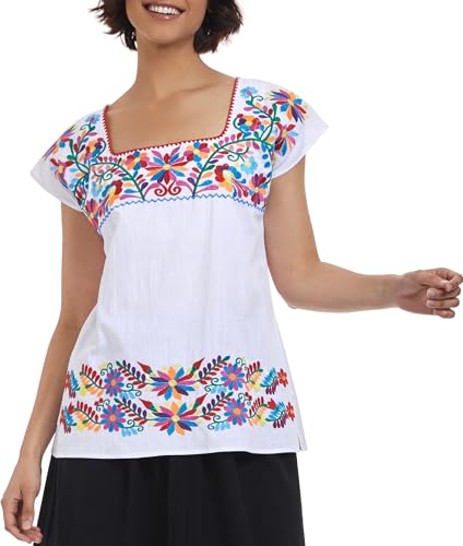 YZXDORWJ Women's Mexican Shirts Peasant Blouses Embroidered Sleeveless Boho Summer Shirt Fiesta Party Fashion Tank Top3
