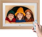 BWJBSW 10' Digital Picture Frame with Remote Control, 1280 * 800 IPS Full View Ultra Clear Screen, Removable Wooden Frame, Share Videos Photos Send Wishes Auto-Rotate Slideshow Non-WiFi
