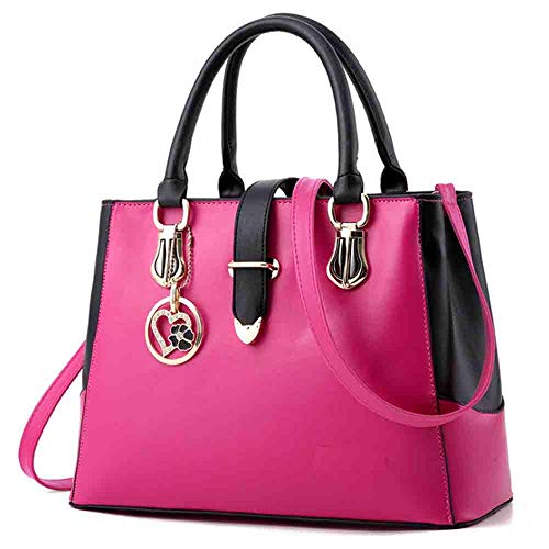 Women Handbag and Purse Stitching Shoulder Top-handle Bag Tote with Heart-shaped Pendant