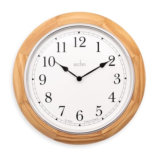 Image of Acctim Winchester Wall Clock Quartz Crafted Wood Domed Glass Lens 31.5cm (Light Wood)