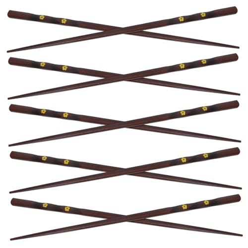IMIKEYA 5 pares Palillos de Madera Naturales Japoneses Reutilizables Puntas Cónicas Antideslizantes Aptos para Lavavajillas con Estuche Temático para Cocina y Almacenamiento Elegante