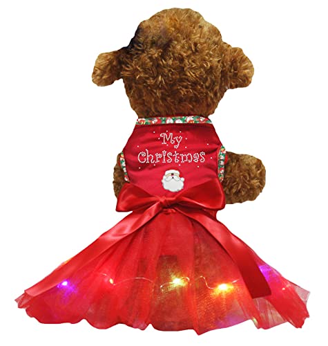 Robe de Noël Père Noël pour chiot avec LED rouge scintillante