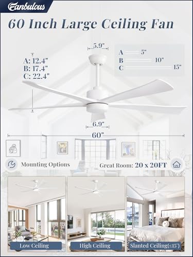 Image of Fanbulous 60 inch Ceiling Fan with Lights and Remote,Quiet White