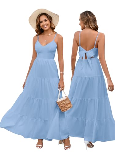 HTZMO Women Casual Summer Floral Maxi Sundress V Neck Spaghetti
