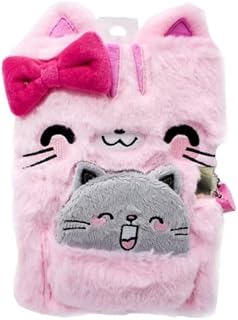 Claires Furry Plush Cute Cat Diary In Pink, Includes Lock & Two Keys Animal Lovers Kitten Secret Diaries Journal Notebook for Children, Kids, Girls, School
